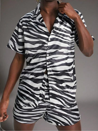 Leopard Zebra Print Shirt Set