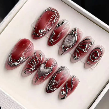 3D Flower Almond Press-On Nails