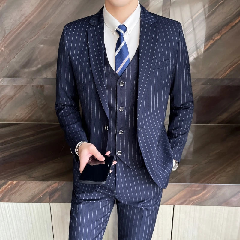 Slim Fit Striped Three-Piece Suit