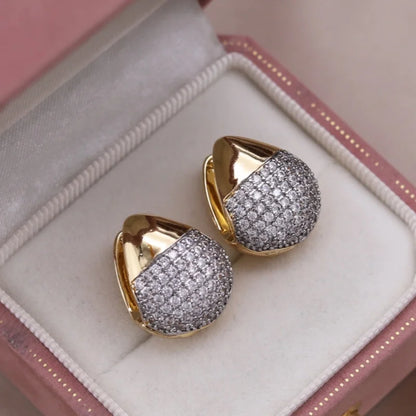 Two-Tone Zircon Ball Hoop Earrings