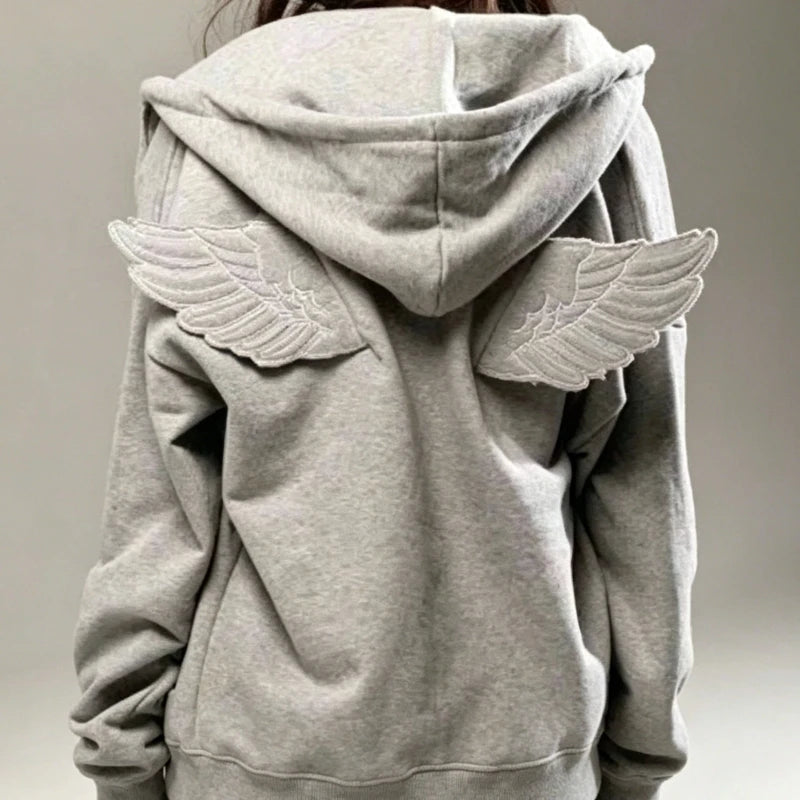 Angel Wing Embroidered Zip Hoodie