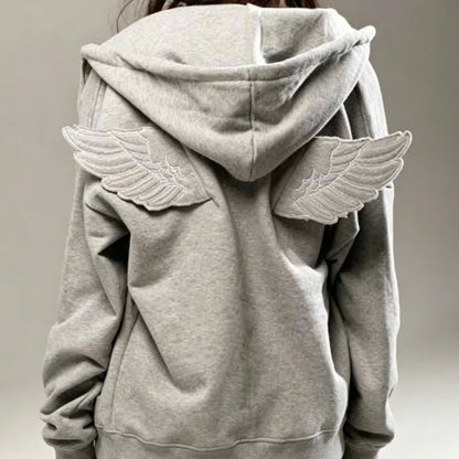 Angel Wing Embroidered Zip Hoodie