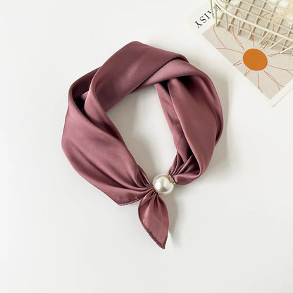 Print Scarf Silk Pearl Buckle