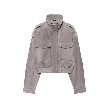 Flap Pocket Faux Suede Jacket