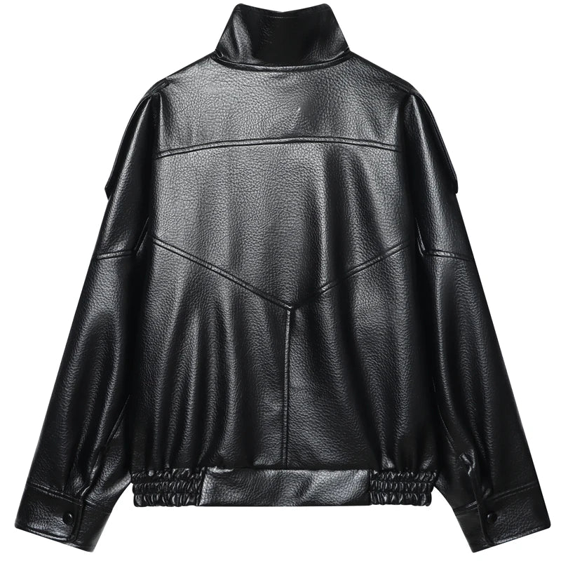 Cropped Faux Leather Bomber Jacket