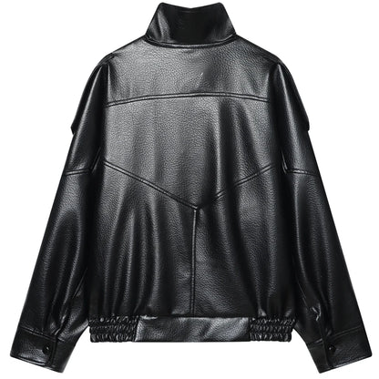 Cropped Faux Leather Bomber Jacket