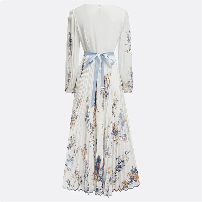 Printed V-Neck Swing A-Line Dress