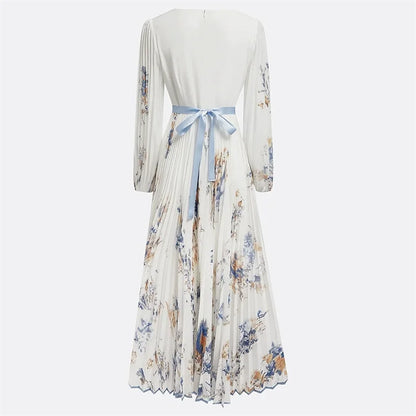 Printed V-Neck Swing A-Line Dress