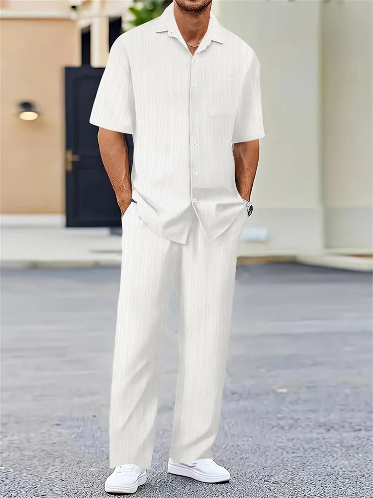 Light Blue Striped Shirt Set