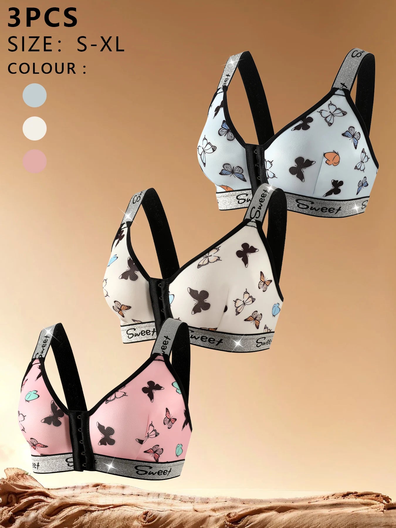 Front-Closure Multi-Color Bra Set