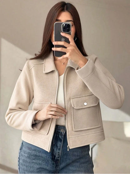Turn-Down Collar Zip Jacket