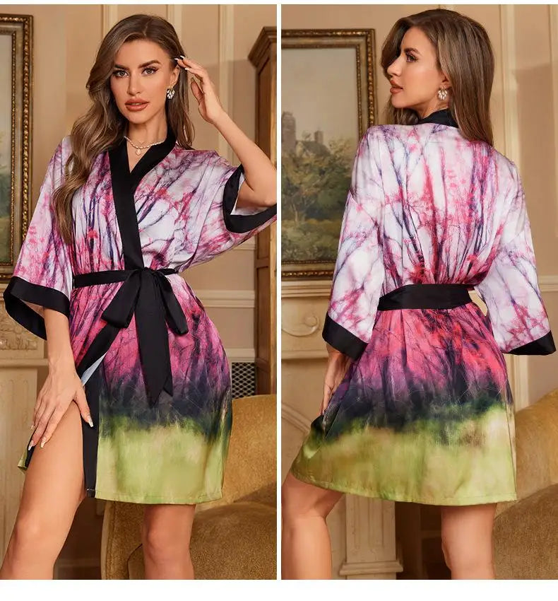 Printed Satin Lounge Robe