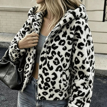 Hooded Leopard Zip Jacket