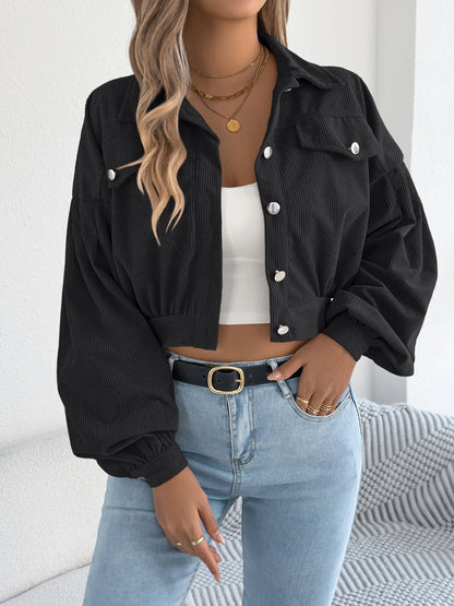 Corduroy Cropped Button Jacket