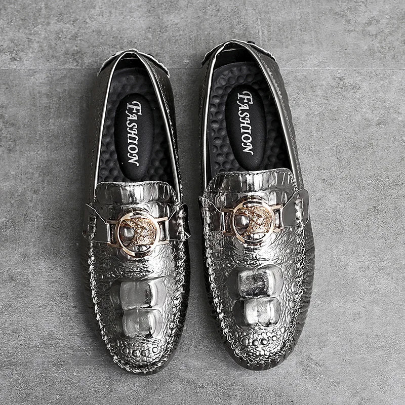 Crocodile Pattern Slip-On Shoes