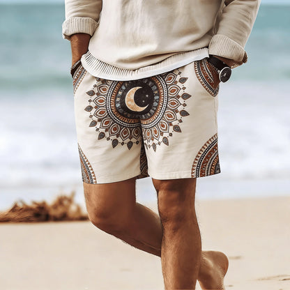 Rhombus Embroidery Drawstring Beach Shorts