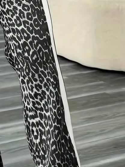 Leopard Color-Block Long Pants