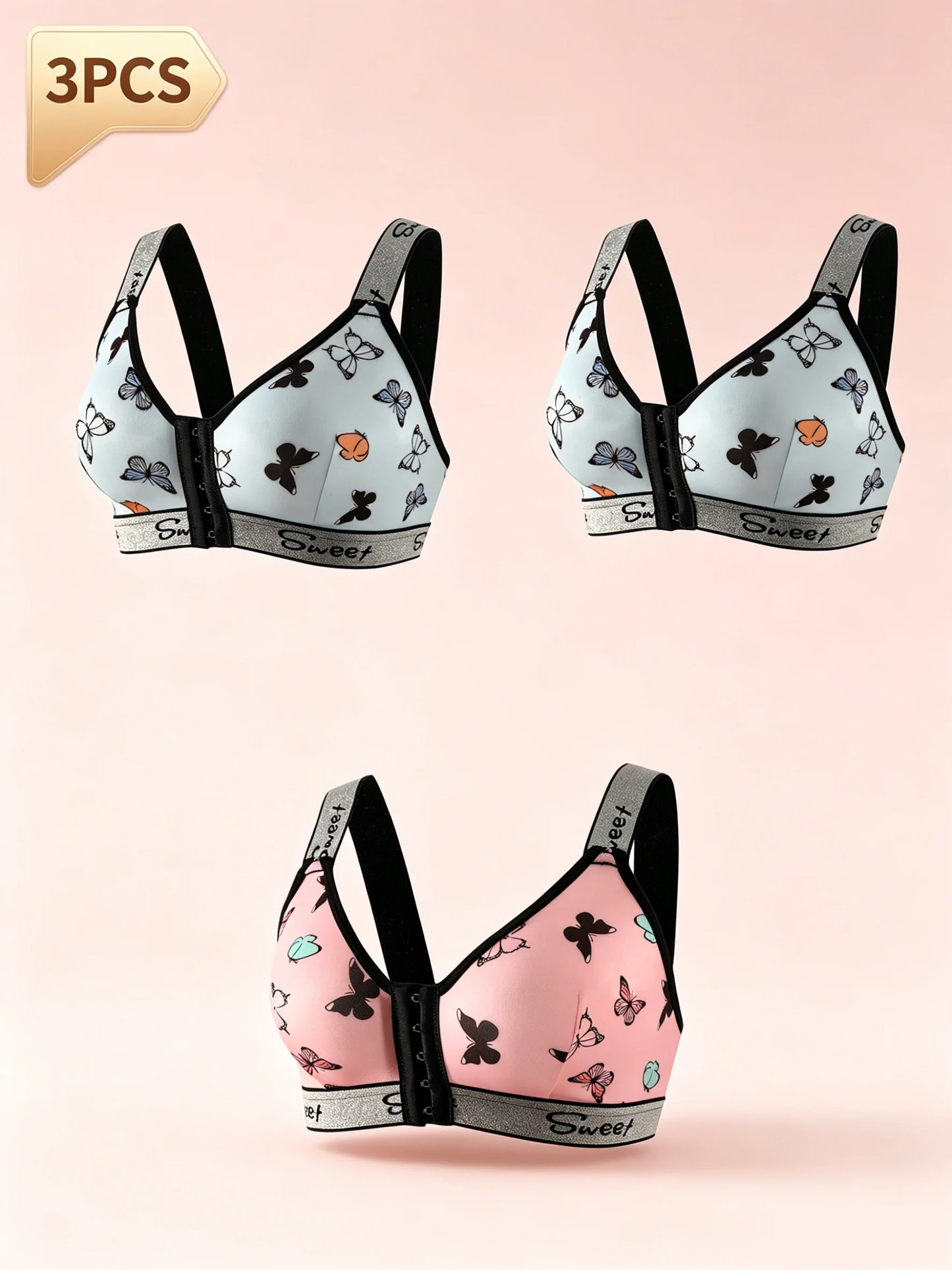 Front-Closure Multi-Color Bra Set