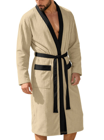 Long Patterned Belted Bathrobe