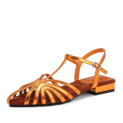 Low Heel T-Strap Roman Sandals for Women