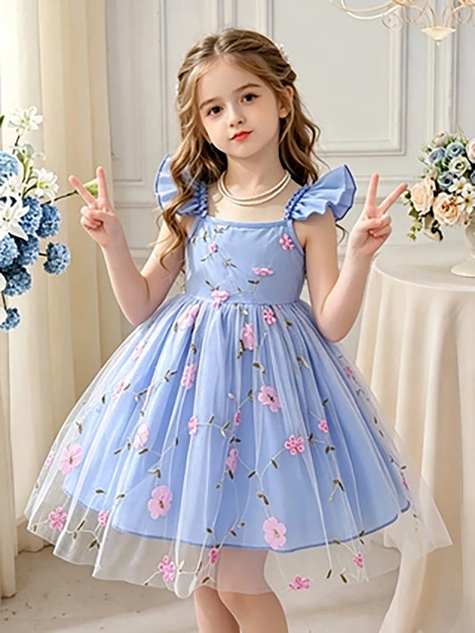 Princess Floral Pink Tulle Dress