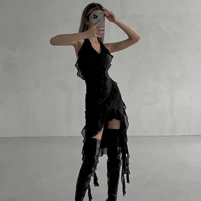Elegant Mesh Ruffle Dress