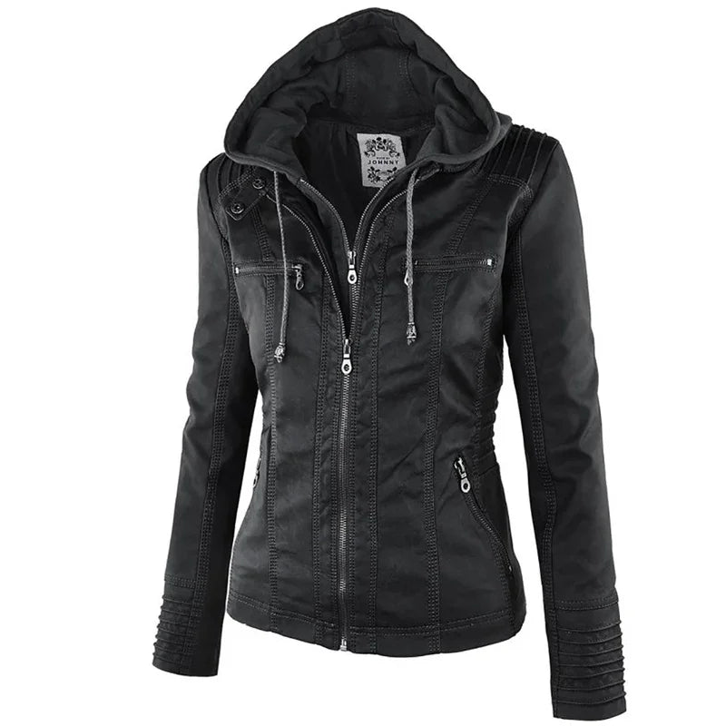 Hooded Faux Leather Moto Jacket