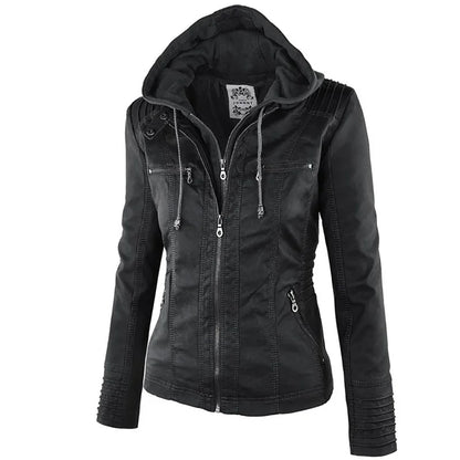 Hooded Faux Leather Moto Jacket