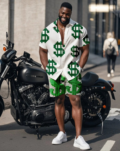 Dollar Sign Print Shirt Shorts Set
