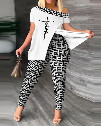 Elegant Printed Ruffle Set