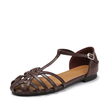 Low Heel T-Strap Roman Sandals for Women