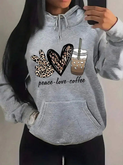 Heart Letter Print Drawstring Hoodie