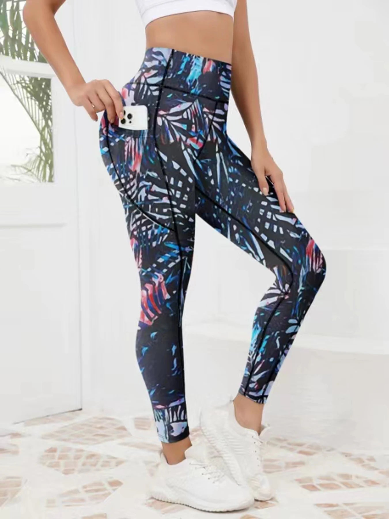 Printed Pocket Tummy-Control Pants