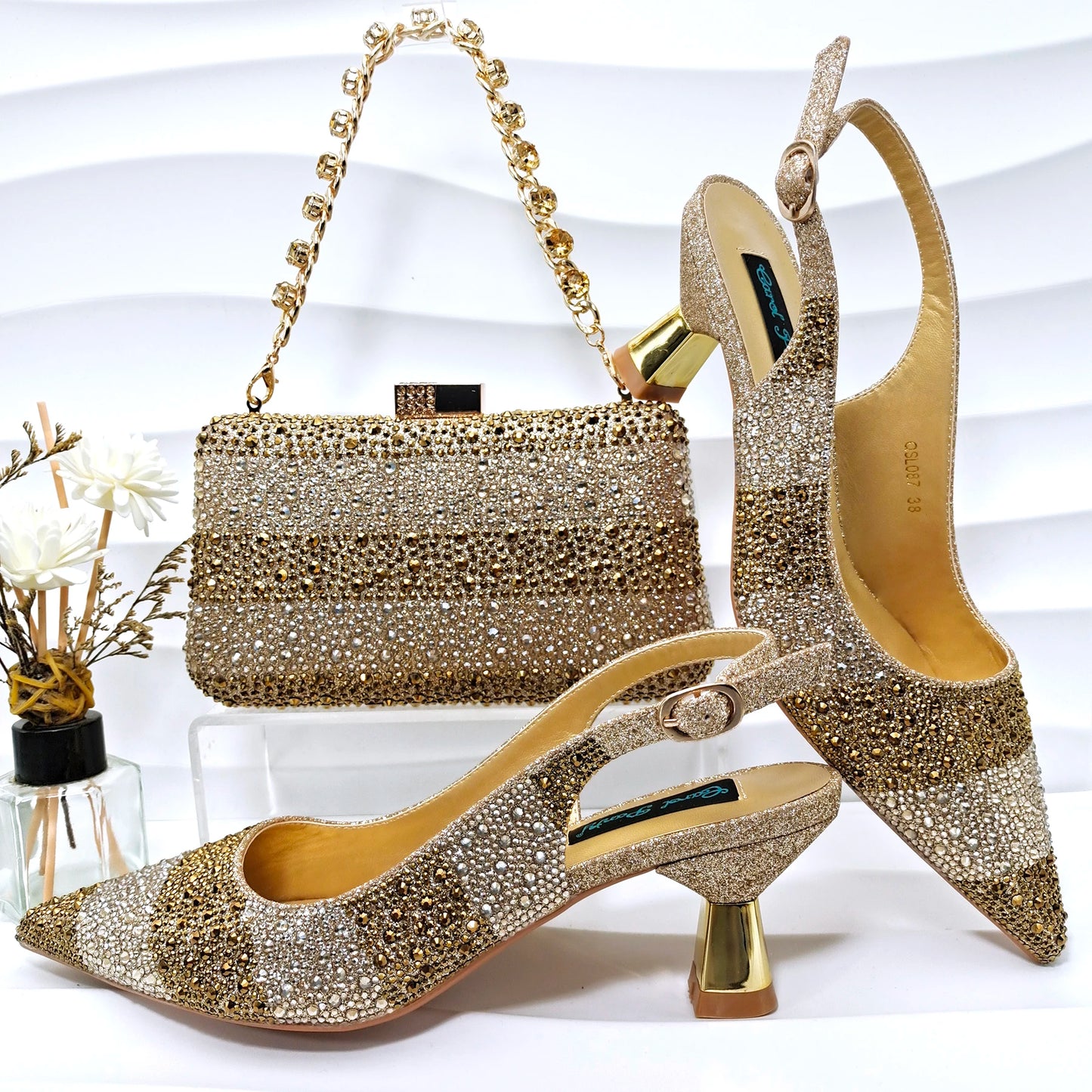 Italian Elegance: Sky Blue Rhinestone Satin Heels