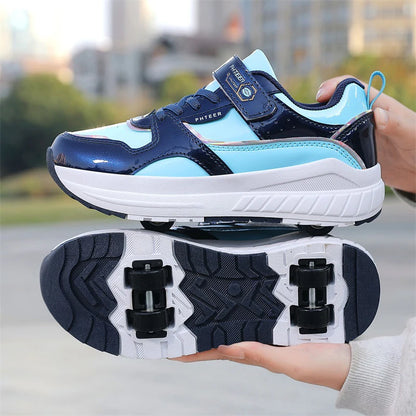 Leather Four-Wheel Roller Shoes