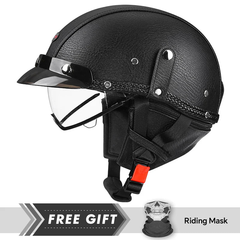 Low-Profile Leather-Style Half Helmet