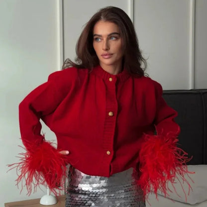 Feather Sleeve Knit Cardigan