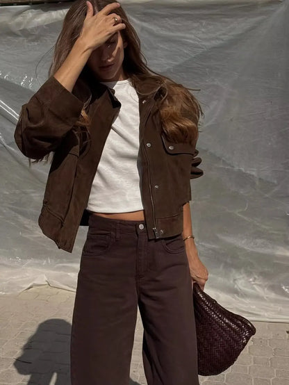 Stand Collar Faux Suede Jacket