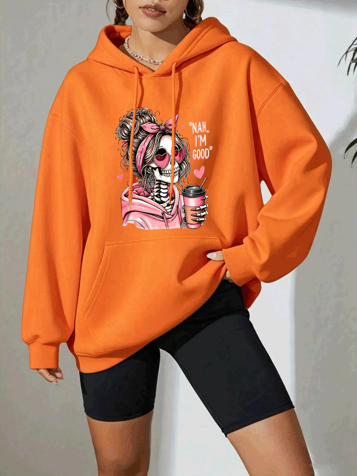 Skull Print Pocket Hoodie
