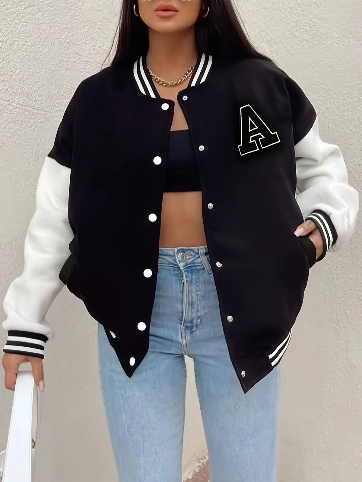 A-Line Color-Block Baseball Jacket