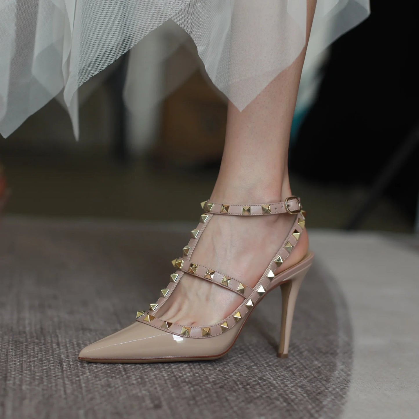 Rivet-Accent Pointed High Heels