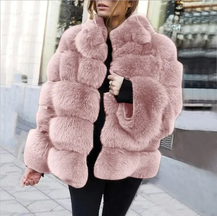 Spliced Faux Fur Short Coat