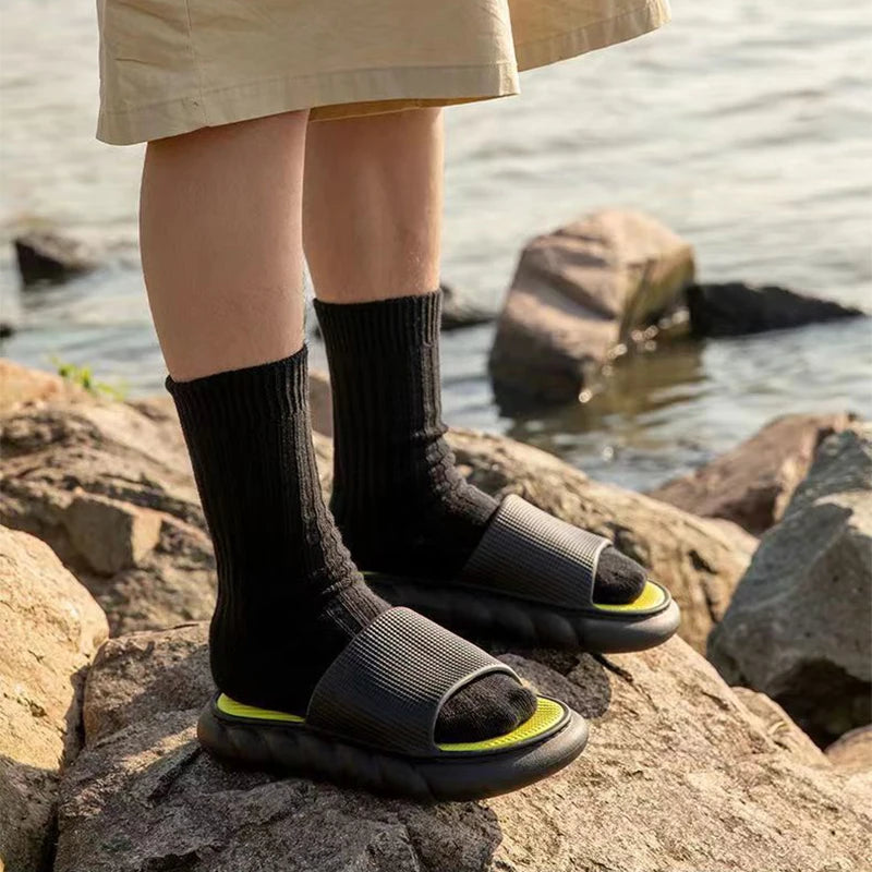 Wearing Thick Soled Slippers