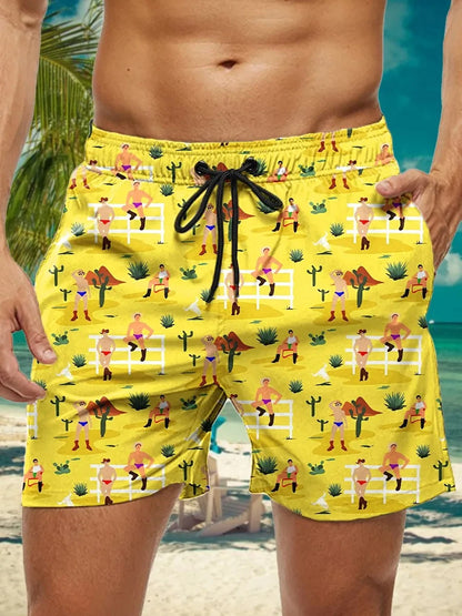 3D Floral Print Swim Trunks
