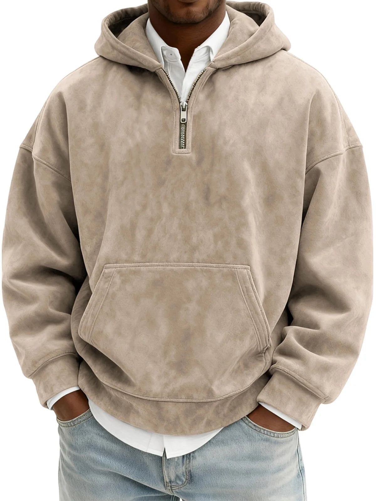 Suede Half-Zip Hoodie