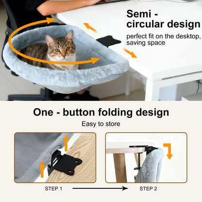 Desk-Mounted Plush Cat Hammock Bed