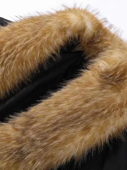 Printed Fur Collar Padded Jacket