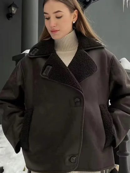 Faux Leather Fleece Jacket