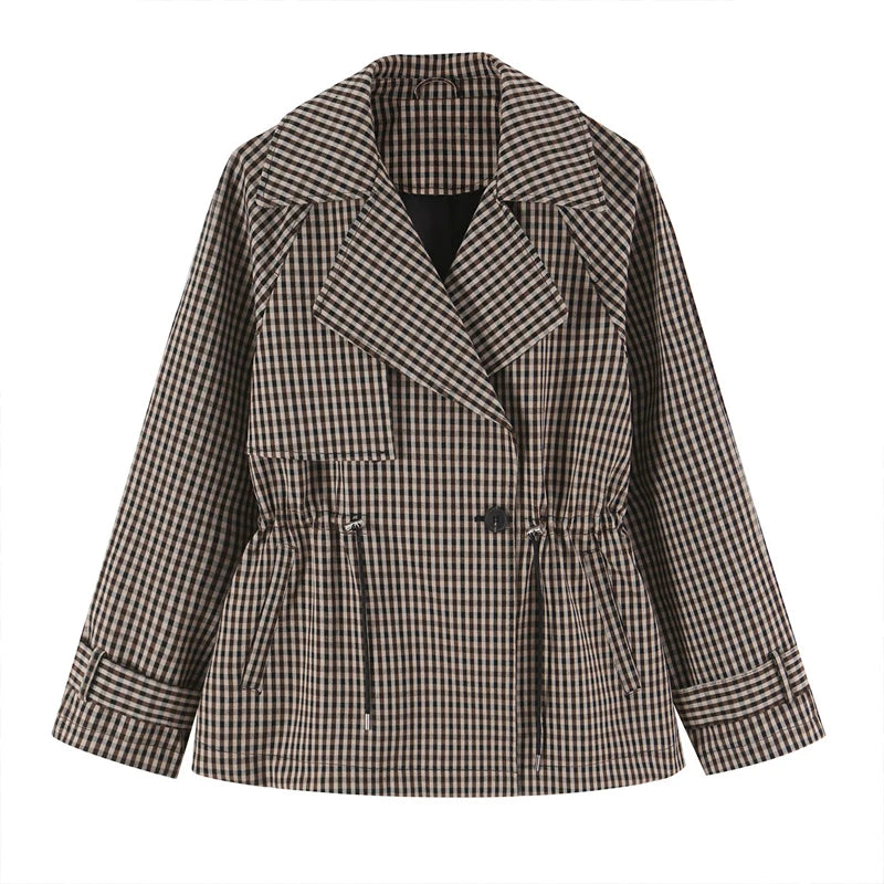 Plaid Drawstring Short Coat