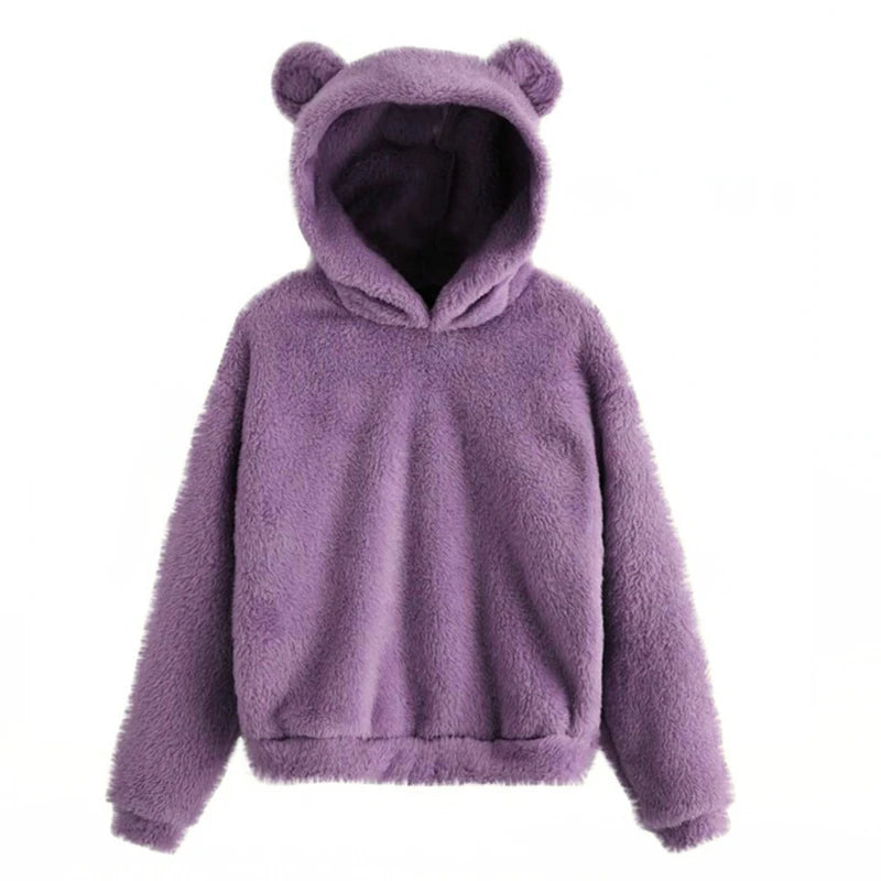Bear Ear Fluffy Pullover Hoodie